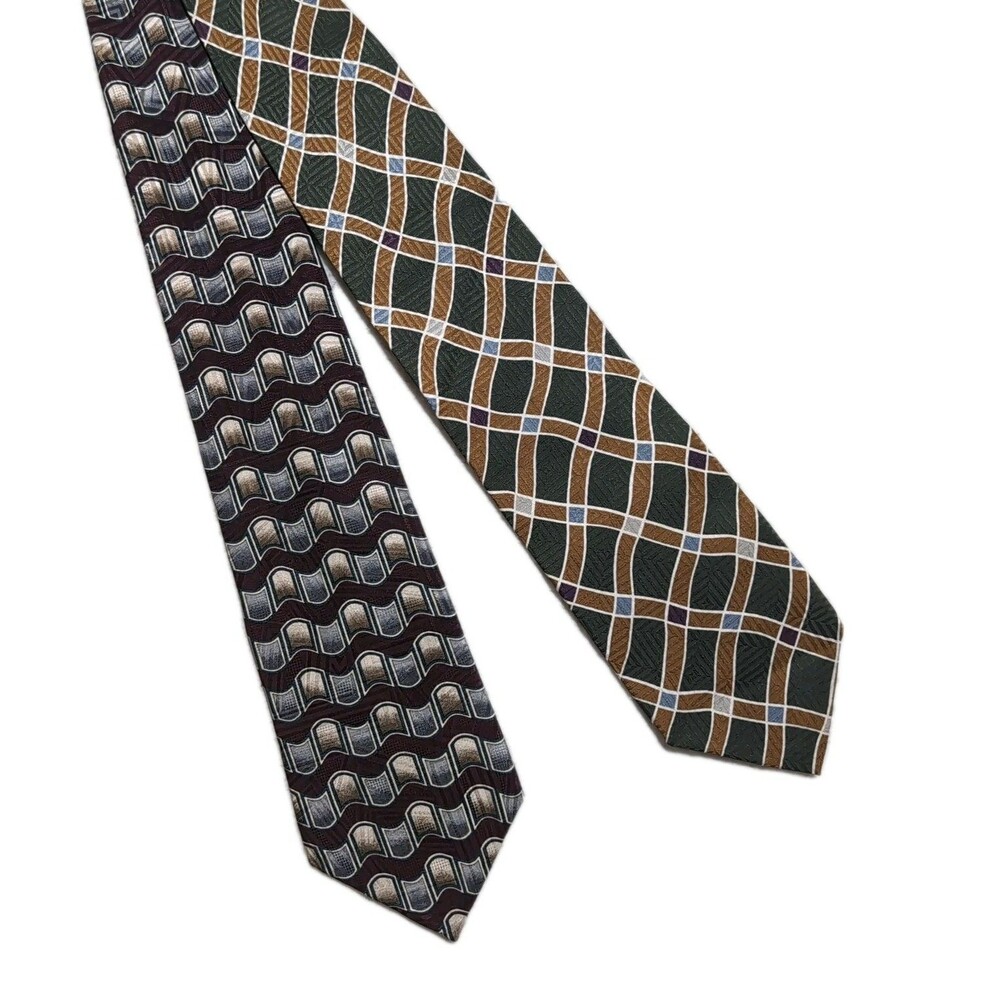 2pk Daniel de Fasson/Bosa Necktie Bundle LOT 100% Silk (USA)  Geometric Multi